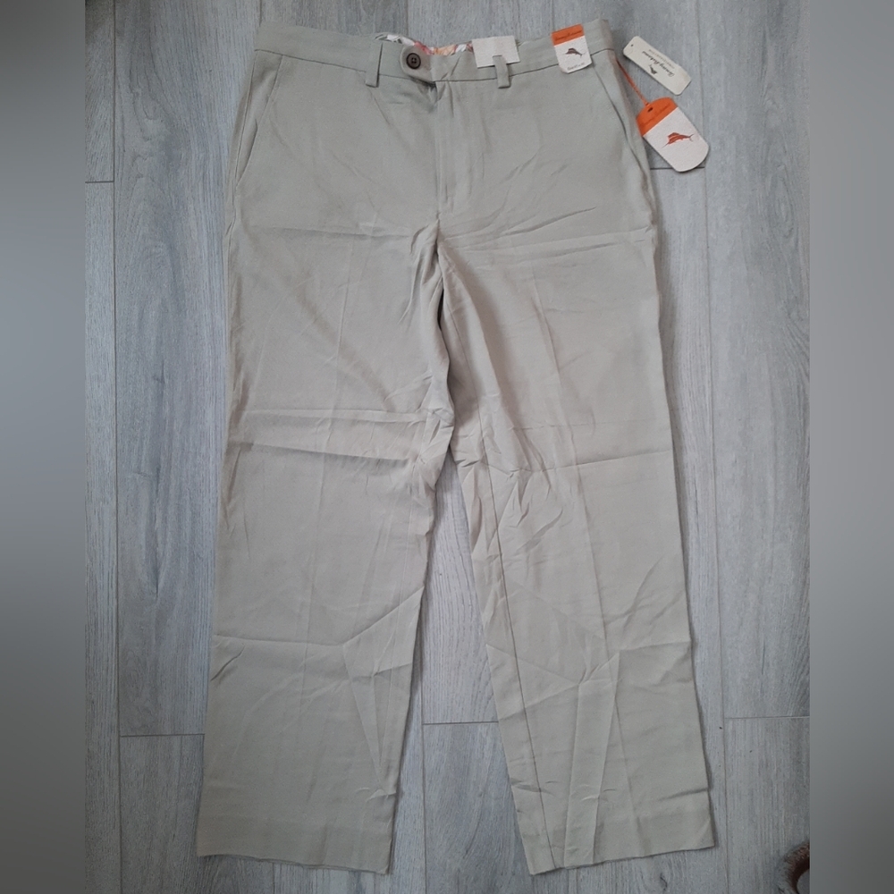 NWT Tommy Bahama Pants Men 33x30 Silk Blend Trouser Khaki Sands MFSR $138